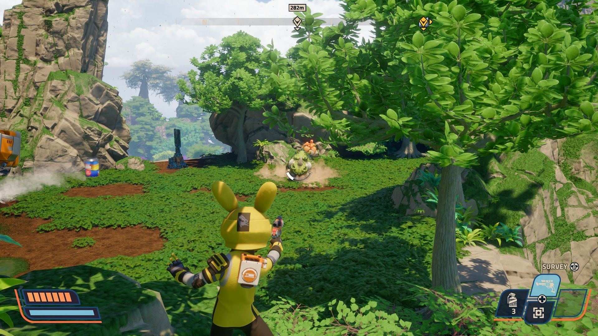 While not bad, the combat is the least fun aspect of Revenge of the Savage Planet (Image via Raccoon Logic Studios)